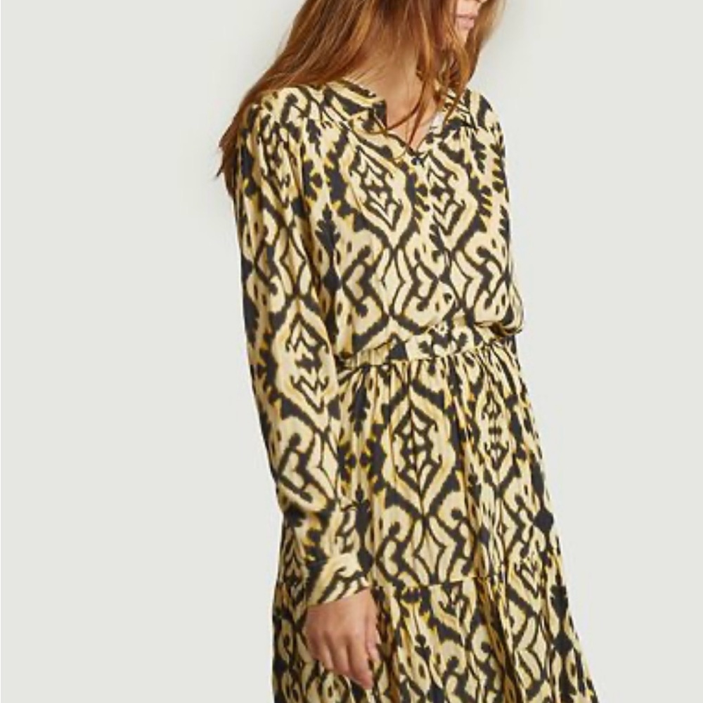 ba&sh Black and Cream Long Sleeve Dress